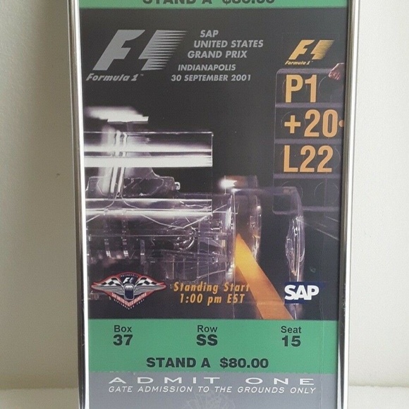 2001 SAP US Formula One Grand Prix Admission Poster Framed Wall Decor